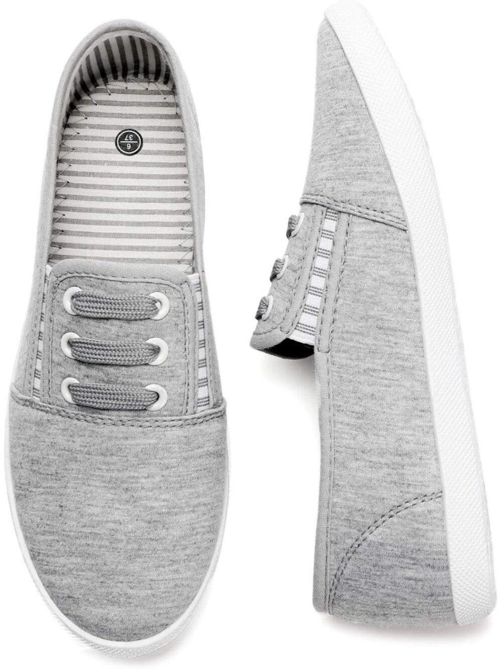 Womens Grey Canvas Slip On Shoes Sneakers Fashion Comfortable Elastic Sneakers